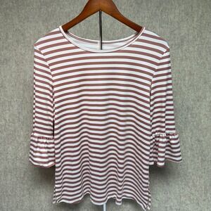 Lime n Chili Striped Top Small Mauve White 3/4 Ruffle‎ Bell Sleeve Blouse Shirt